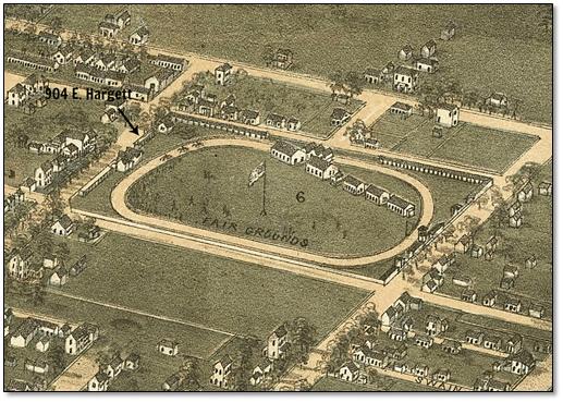 Atwater-Perry House depicted on the Birds Eye View of Raleigh, 1872